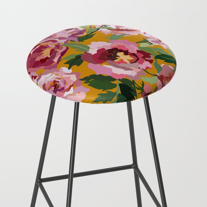 Happy peony with mustard yellow background Stool Gallery Image 2