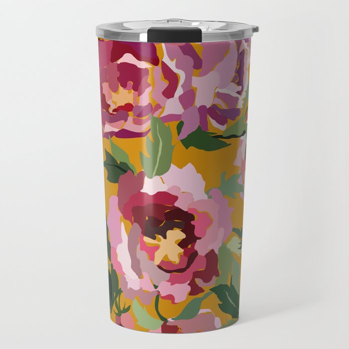 Happy peony with mustard yellow background Travel Mug Gallery Image 1