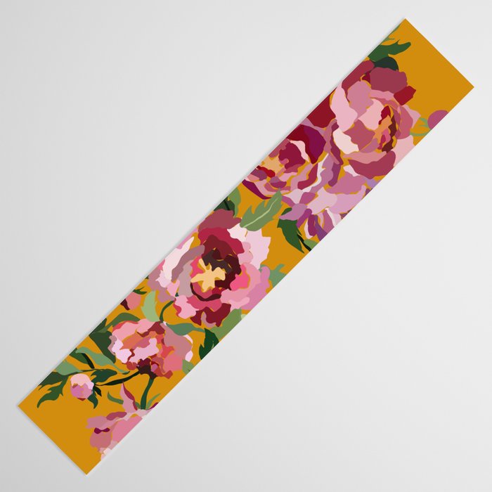 Happy peony with mustard yellow background Table Runner Gallery Image 3