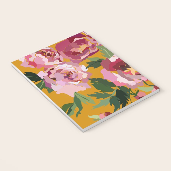 Happy peony with mustard yellow background Notebook Gallery Image 3