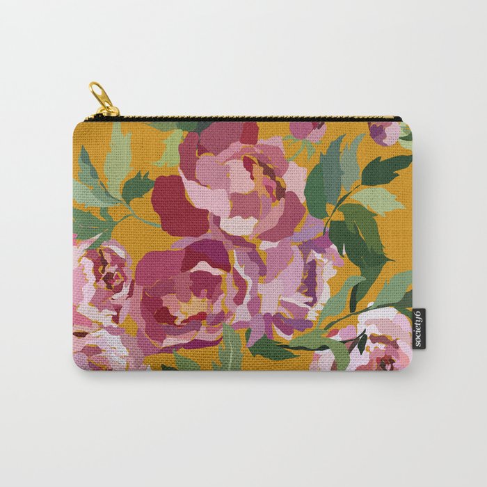 Happy peony with mustard yellow background Carry All Pouch Gallery Image 1