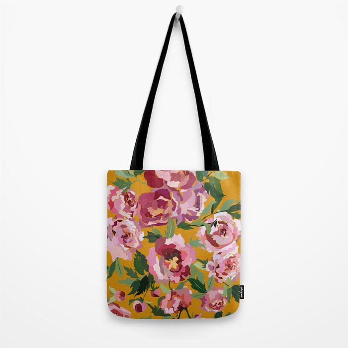 Happy peony with mustard yellow background Tote Bag Gallery Image 2