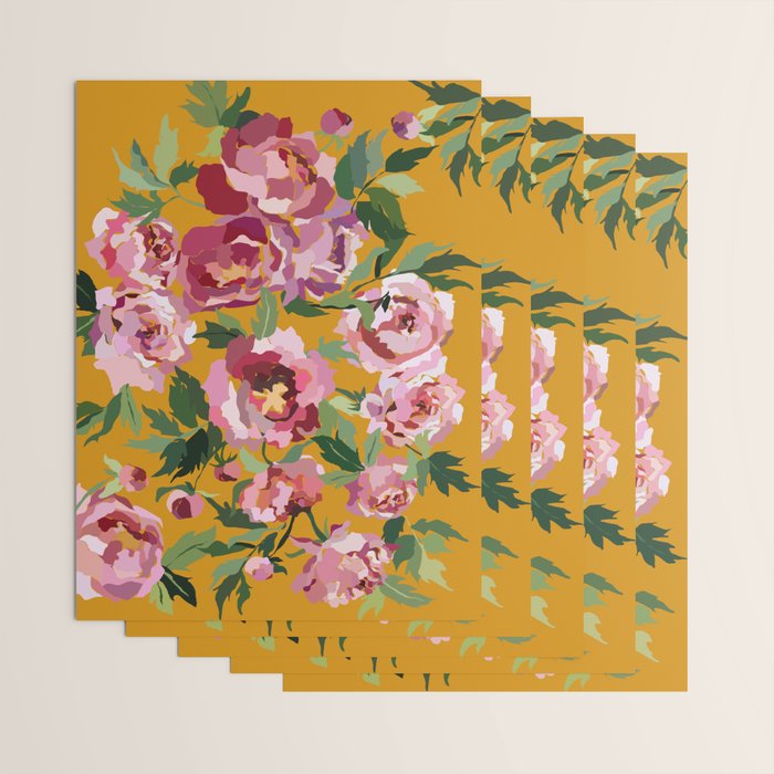 Happy peony with mustard yellow background Wrapping Paper Gallery Image 3