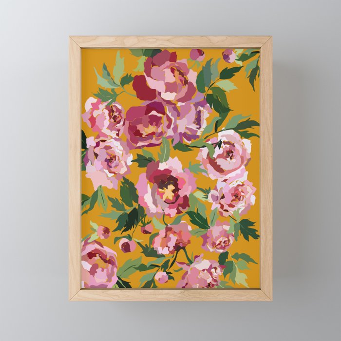 Happy peony with mustard yellow background Mini Art Print Gallery Image 1