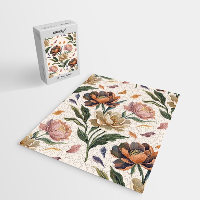Hand Painted Peony Florals Jigsaw Puzzle Gallery Image 2