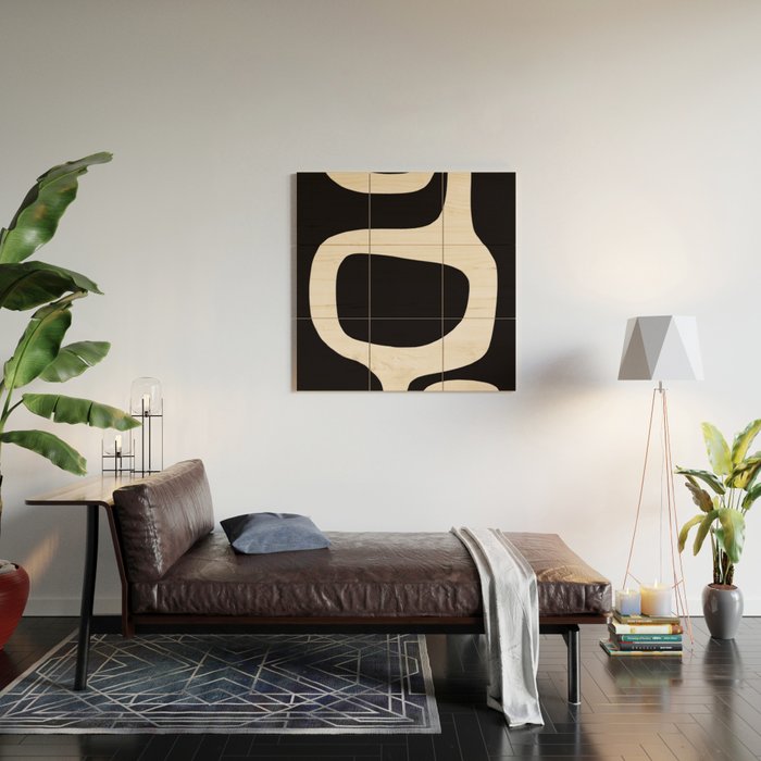 Black and White Abstract Minimal Shapes Wood Wall Art Gallery Image 2