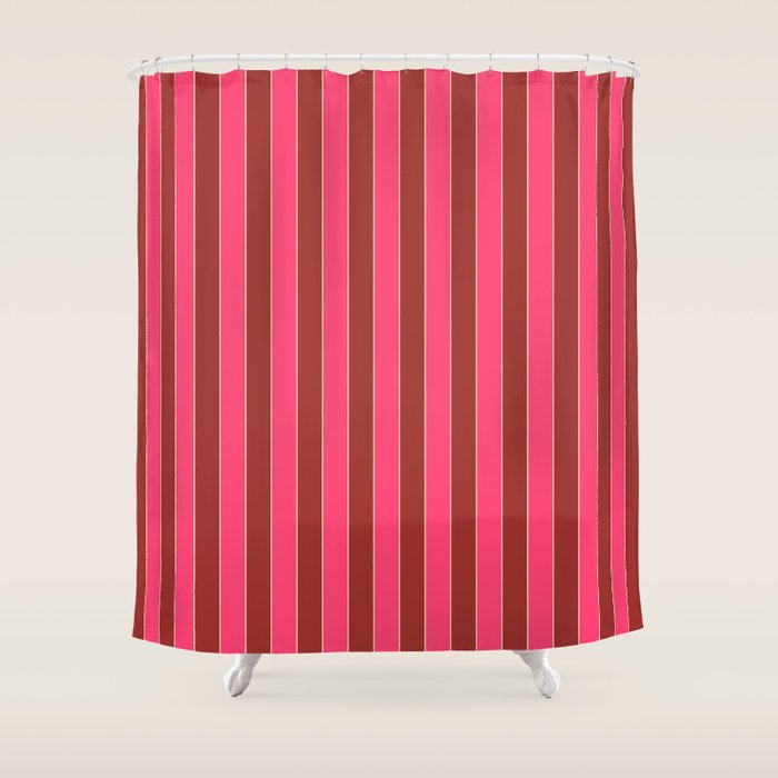 Bold Stripes Vertical Colorful Eclectic Lined Pink and Russet Pattern Shower Curtain Gallery Image 1