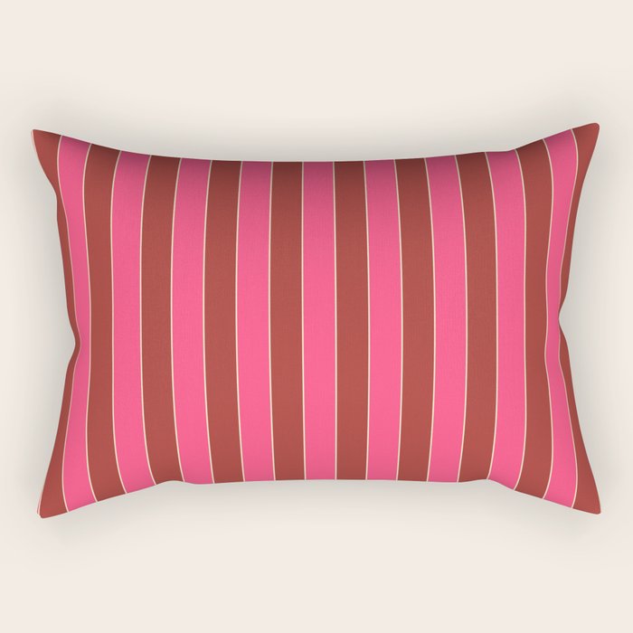 Bold Stripes Vertical Colorful Eclectic Lined Pink and Russet Pattern Rectangular Pillow Gallery Image 1