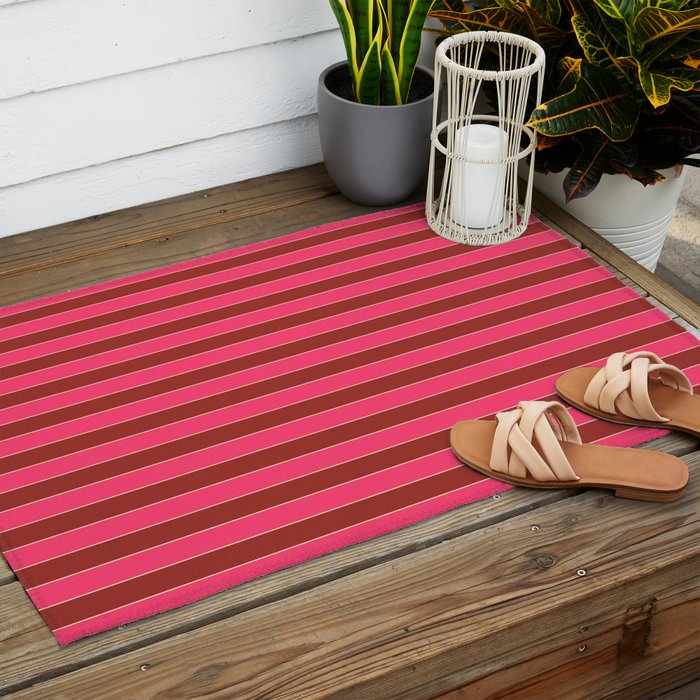 Bold Stripes Vertical Colorful Eclectic Lined Pink and Russet Pattern Outdoor Rug Gallery Image 2