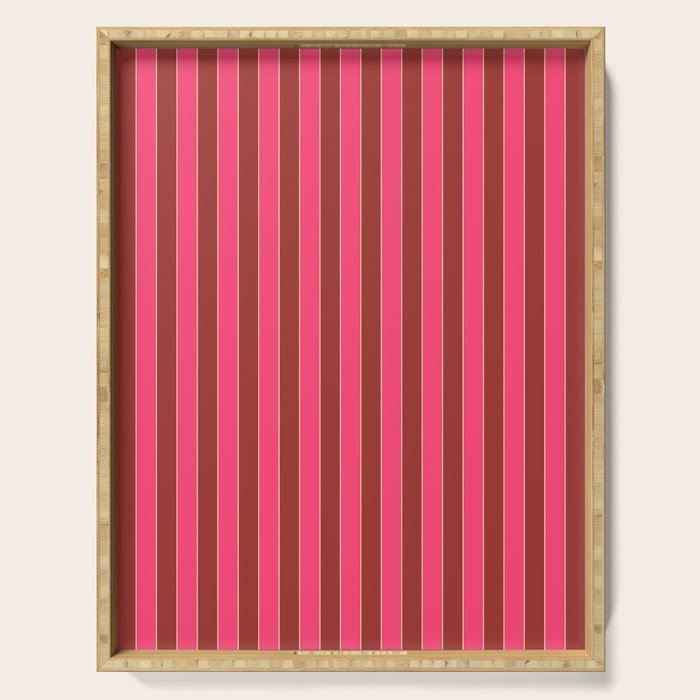 Bold Stripes Vertical Colorful Eclectic Lined Pink and Russet Pattern Serving Tray Gallery Image 1