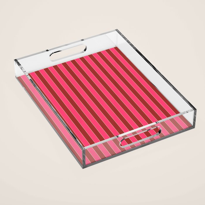 Bold Stripes Vertical Colorful Eclectic Lined Pink and Russet Pattern Acrylic Tray Gallery Image 1