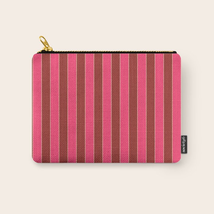 Bold Stripes Vertical Colorful Eclectic Lined Pink and Russet Pattern Carry All Pouch Gallery Image 1