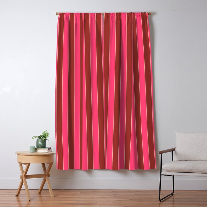 Bold Stripes Vertical Colorful Eclectic Lined Pink and Russet Pattern Window Curtain Gallery Image 1