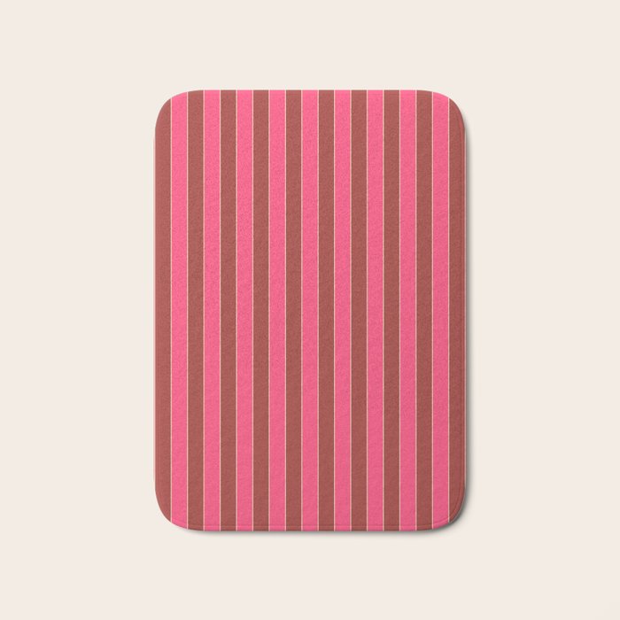 Bold Stripes Vertical Colorful Eclectic Lined Pink and Russet Pattern Bath Mat Gallery Image 1