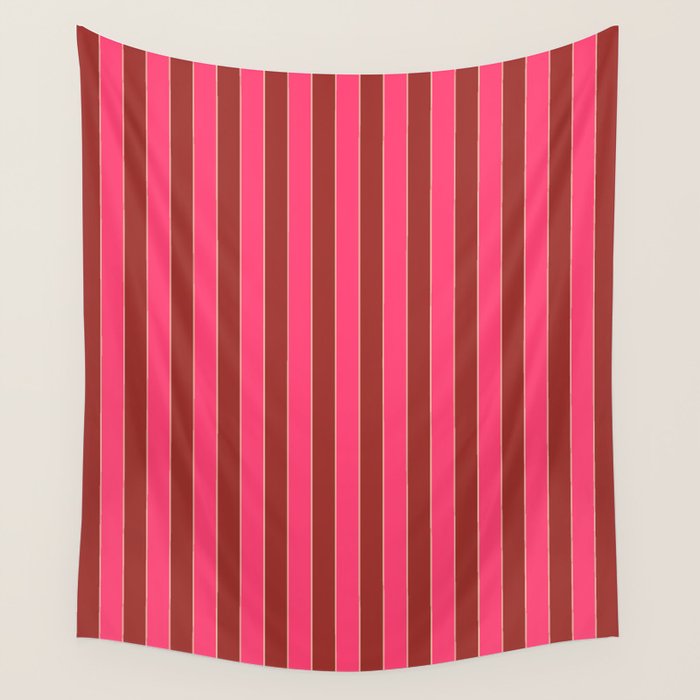 Bold Stripes Vertical Colorful Eclectic Lined Pink and Russet Pattern Wall Tapestry Gallery Image 4