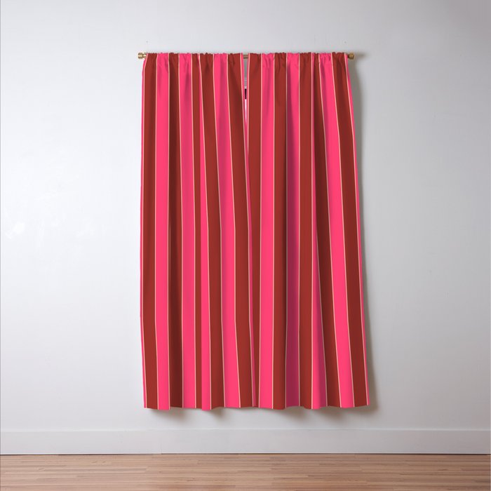 Bold Stripes Vertical Colorful Eclectic Lined Pink and Russet Pattern Window Curtain Gallery Image 3