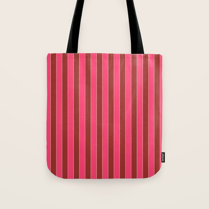 Bold Stripes Vertical Colorful Eclectic Lined Pink and Russet Pattern Tote Bag Gallery Image 1