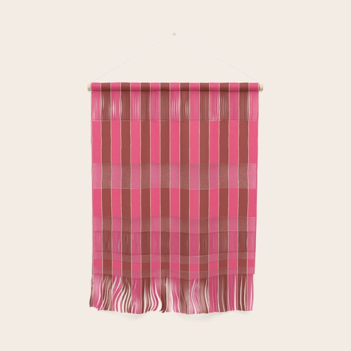 Bold Stripes Vertical Colorful Eclectic Lined Pink and Russet Pattern Wall Hanging Gallery Image 1