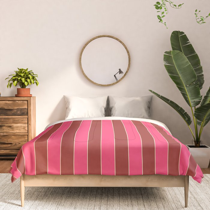 Bold Stripes Vertical Colorful Eclectic Lined Pink and Russet Pattern Comforter Gallery Image 3