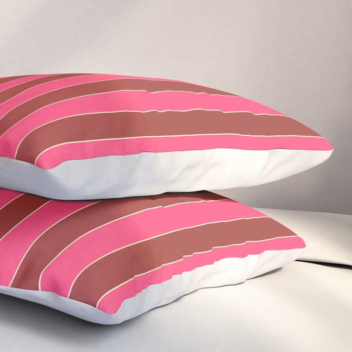 Bold Stripes Vertical Colorful Eclectic Lined Pink and Russet Pattern Pillow Sham Gallery Image 3