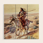 âIndian With Spear â by Charles M Russell Wood Wall Art Gallery Image 1