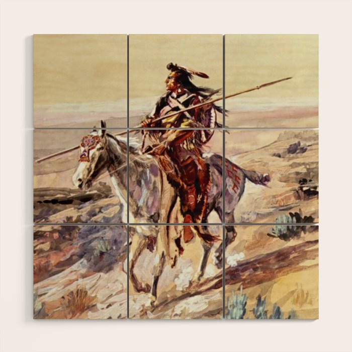 âIndian With Spear â by Charles M Russell Wood Wall Art Gallery Image 1