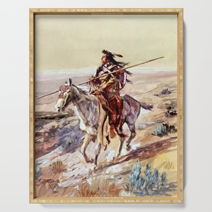 âIndian With Spear â by Charles M Russell Serving Tray Gallery Image 1