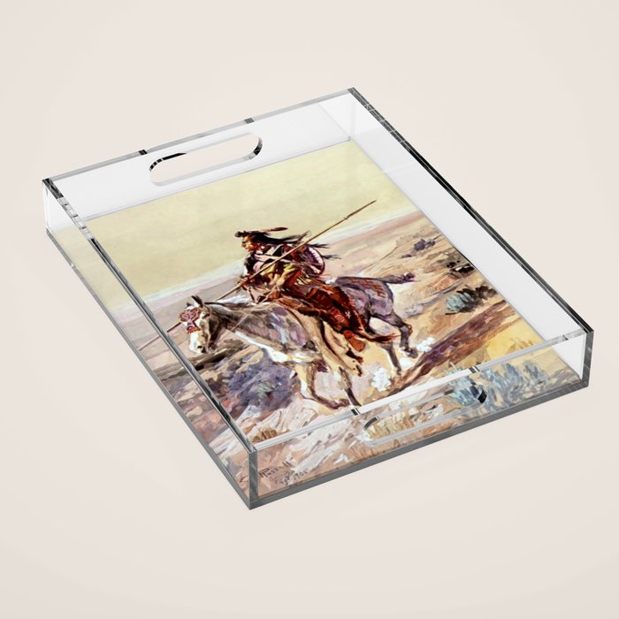 âIndian With Spear â by Charles M Russell Acrylic Tray Gallery Image 1