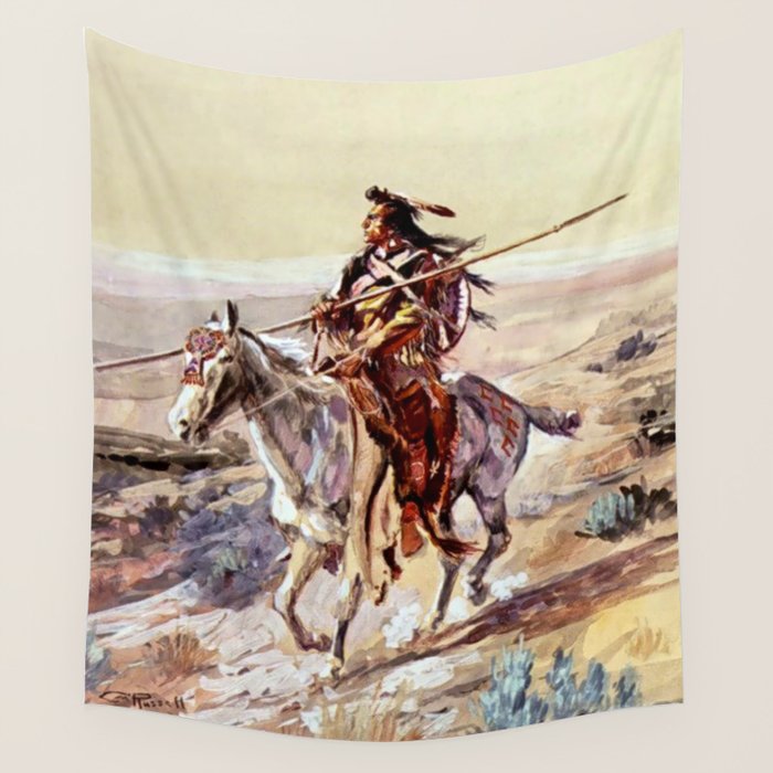 âIndian With Spear â by Charles M Russell Wall Tapestry Gallery Image 4