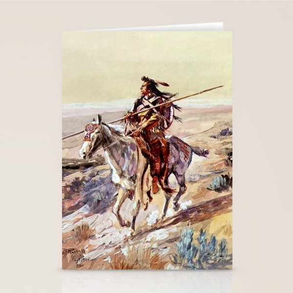 âIndian With Spear â by Charles M Russell Stationery Card Gallery Image 1
