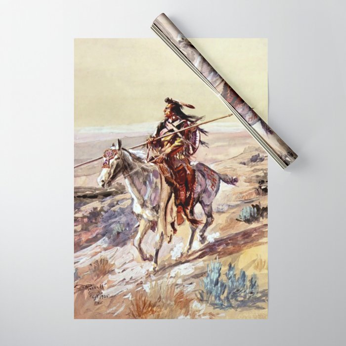âIndian With Spear â by Charles M Russell Wrapping Paper Gallery Image 1