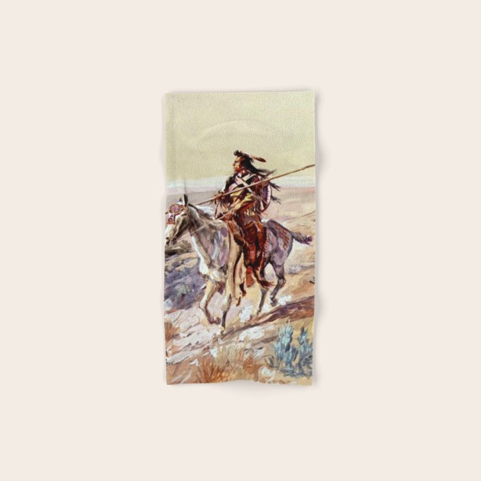 âIndian With Spear â by Charles M Russell Bath Towel Gallery Image 1