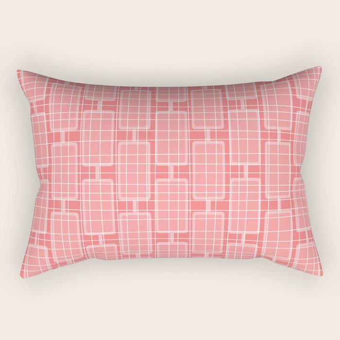 Mid Century Modern Woven Link Pattern in Pink and White Rectangular Pillow Gallery Image 2
