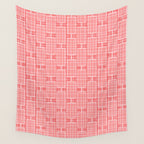 Mid Century Modern Woven Link Pattern in Pink and White Wall Tapestry Gallery Image 4