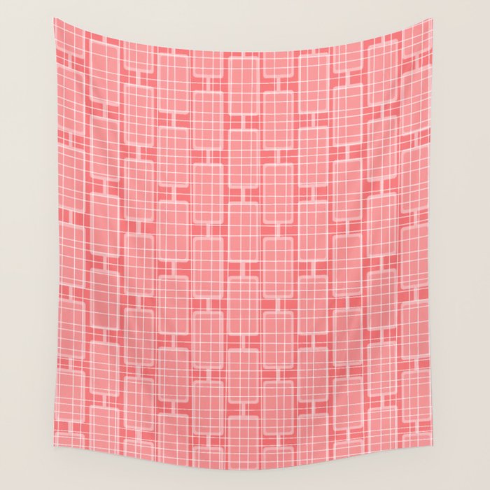 Mid Century Modern Woven Link Pattern in Pink and White Wall Tapestry Gallery Image 4