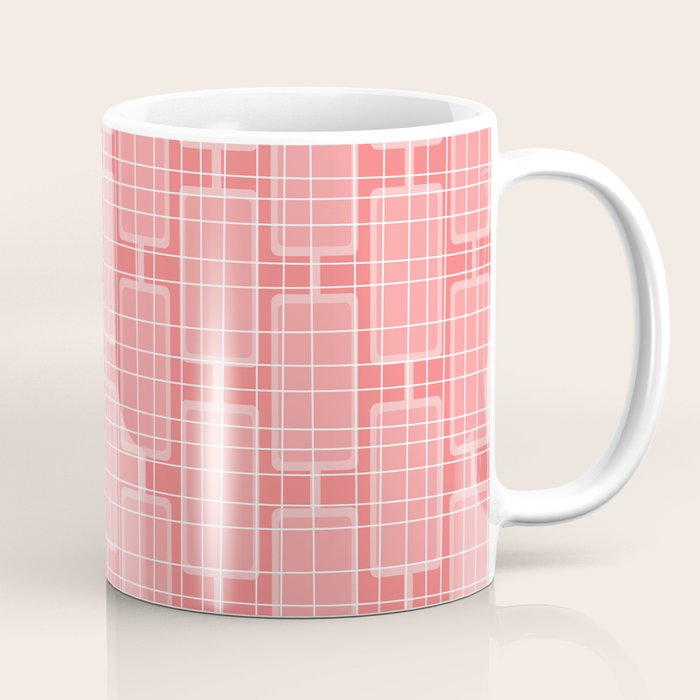 Mid Century Modern Woven Link Pattern in Pink and White Coffee Mug Gallery Image 1