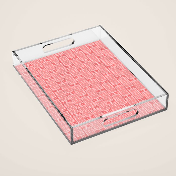 Mid Century Modern Woven Link Pattern in Pink and White Acrylic Tray Gallery Image 1