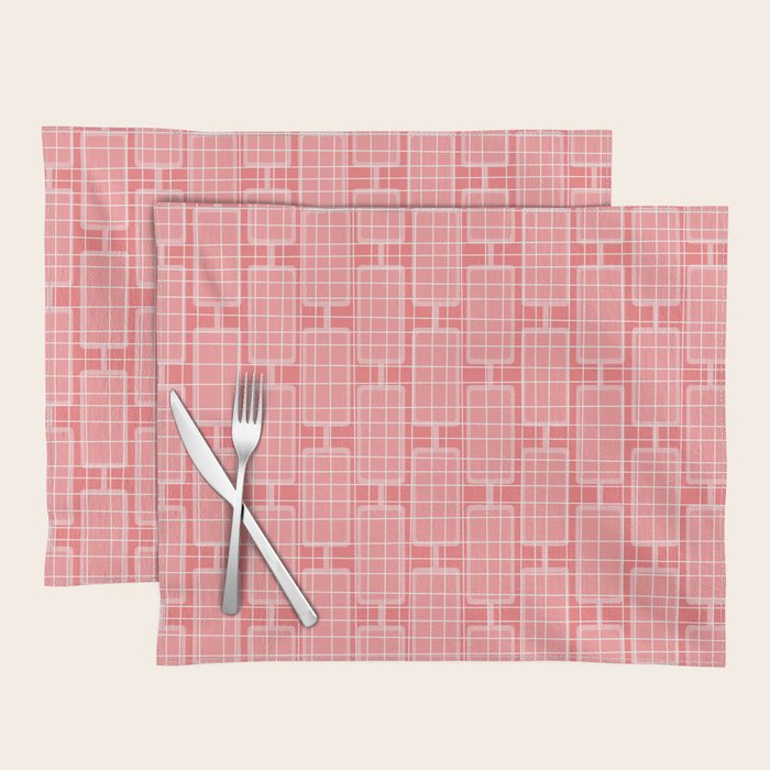 Mid Century Modern Woven Link Pattern in Pink and White Placemat Gallery Image 1