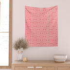Mid Century Modern Woven Link Pattern in Pink and White Wall Tapestry Gallery Image 2