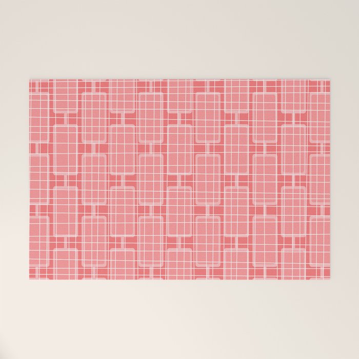 Mid Century Modern Woven Link Pattern in Pink and White Welcome Mat Gallery Image 1
