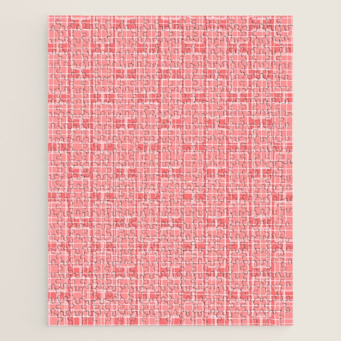Mid Century Modern Woven Link Pattern in Pink and White Jigsaw Puzzle Gallery Image 1