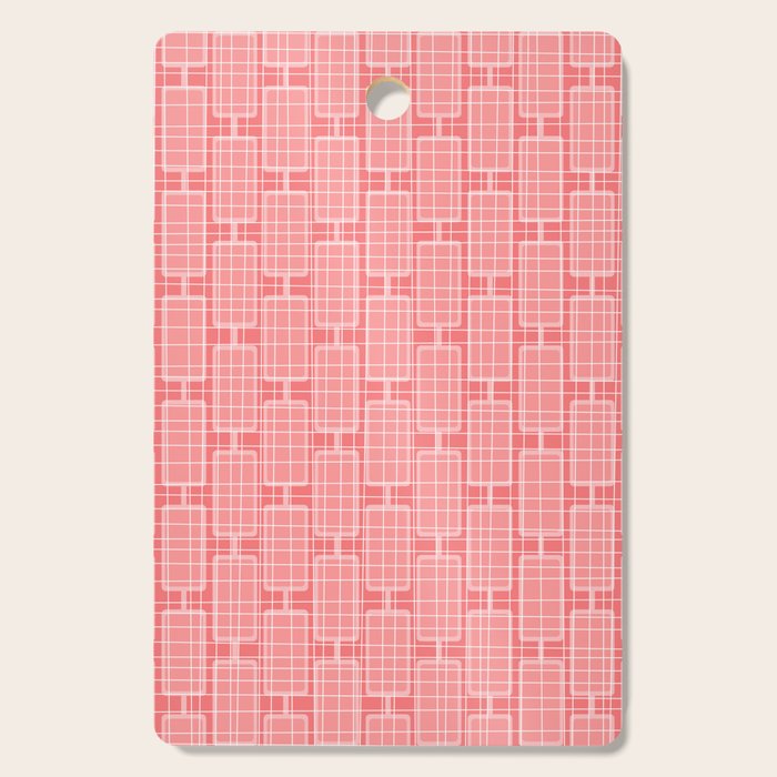 Mid Century Modern Woven Link Pattern in Pink and White Cutting Board Gallery Image 1