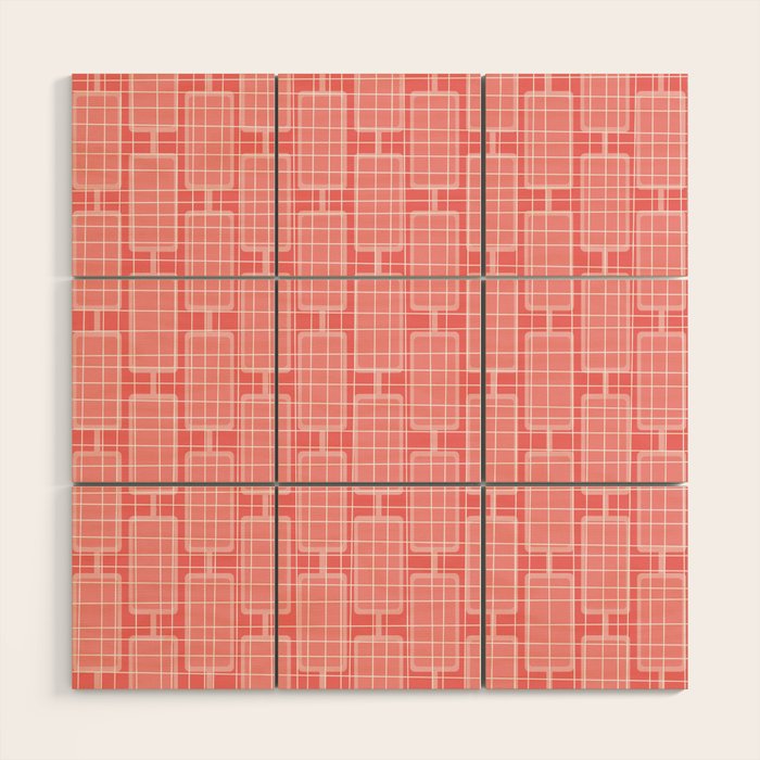Mid Century Modern Woven Link Pattern in Pink and White Wood Wall Art Gallery Image 1
