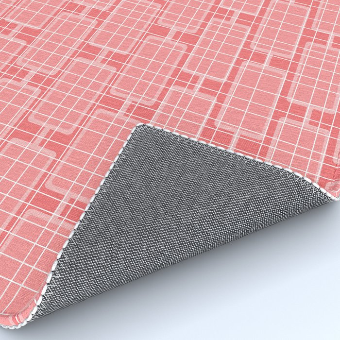 Mid Century Modern Woven Link Pattern in Pink and White Rug Gallery Image 4