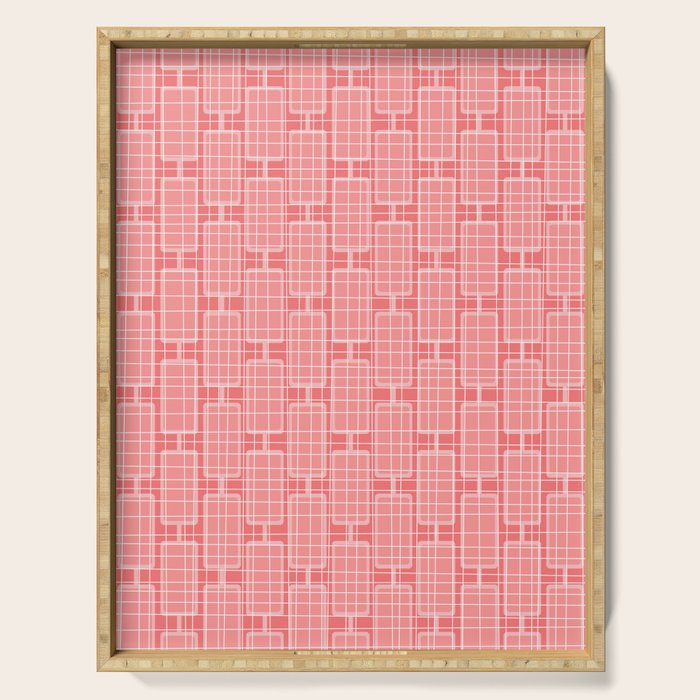 Mid Century Modern Woven Link Pattern in Pink and White Serving Tray Gallery Image 1