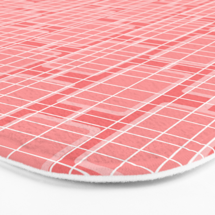 Mid Century Modern Woven Link Pattern in Pink and White Bath Mat Gallery Image 3