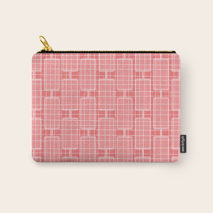 Mid Century Modern Woven Link Pattern in Pink and White Carry All Pouch Gallery Image 1