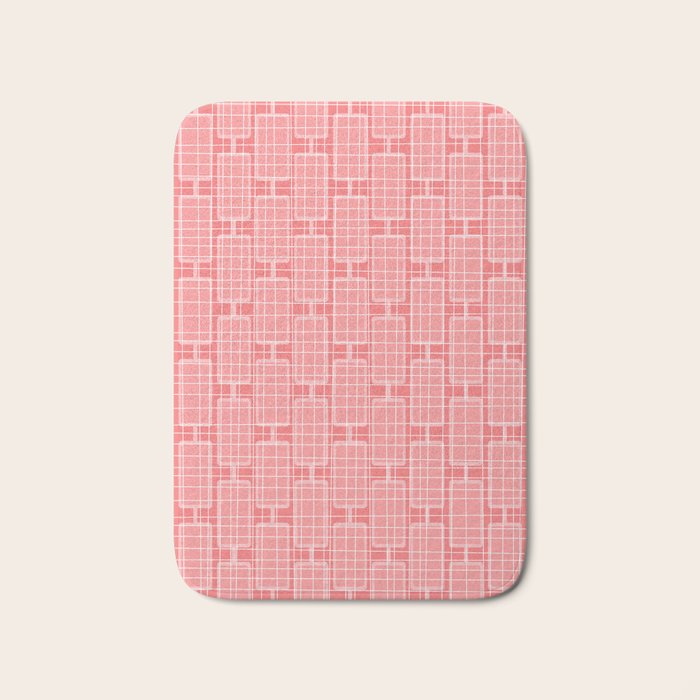 Mid Century Modern Woven Link Pattern in Pink and White Bath Mat Gallery Image 1