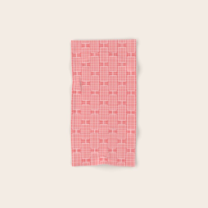 Mid Century Modern Woven Link Pattern in Pink and White Bath Towel Gallery Image 1