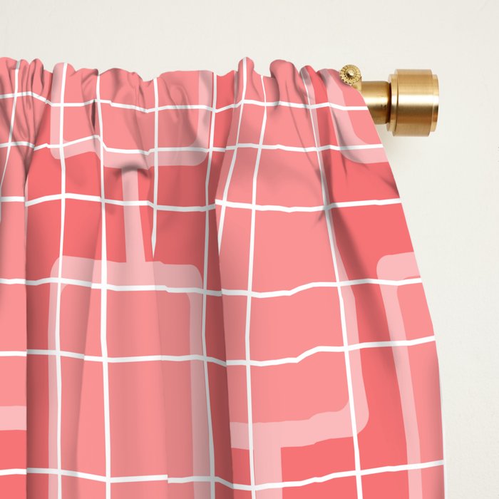 Mid Century Modern Woven Link Pattern in Pink and White Window Curtain Gallery Image 2